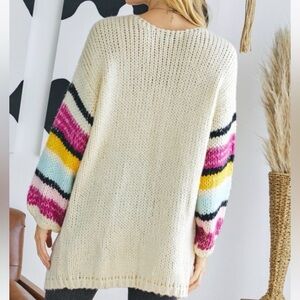 NWOT DAVI & DANI Cream Cardigan with Multicolor Stripes